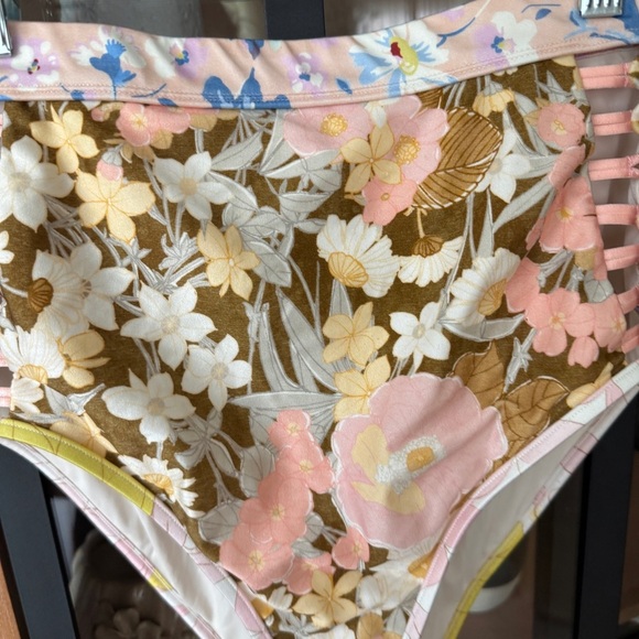 Zimmermann Pop Button High Waisted Bikini Bottoms floral patchwork print swim - Picture 9 of 12